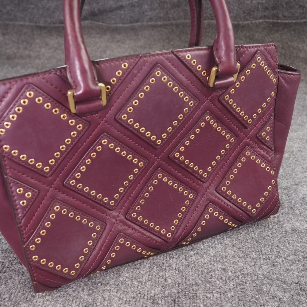 Michael Kors Selma Satchel Plum Purple Leather Grommet Quilted Handbag